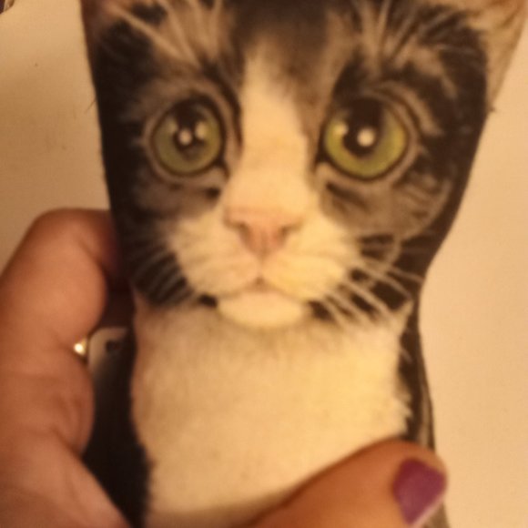 Fiddler's Elbow Black and Gray Handpainted fabric door stop small cat - Picture 2 of 5